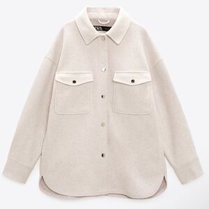 Zara Soft-Touch Overshirt Oversized Shacket Woman’s Size Small Light Gray